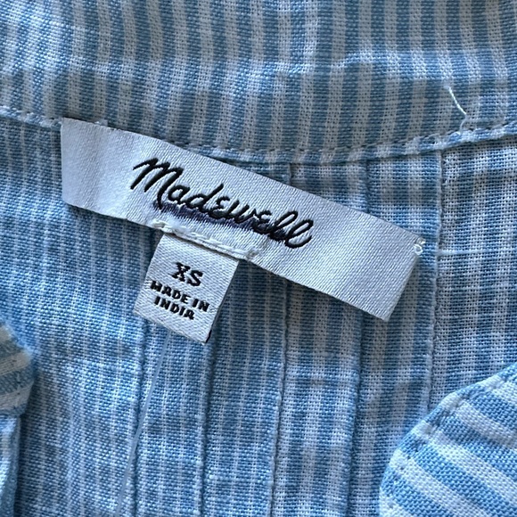 NEW MADEWELL Pleated Splitneck Mini Shirtdress Blue & White Multi Stripe Size XS - Picture 9 of 9